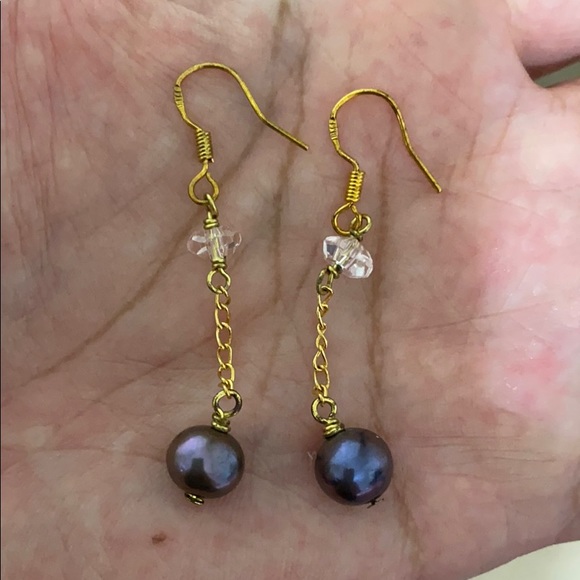 🖤purple pearl earrings💕& cloisonné ring - Picture 2 of 12